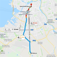 WHAT IS THE DISTANCE BETWEEN PULKOVO AIRPORT AND THE CITY CENTRE?